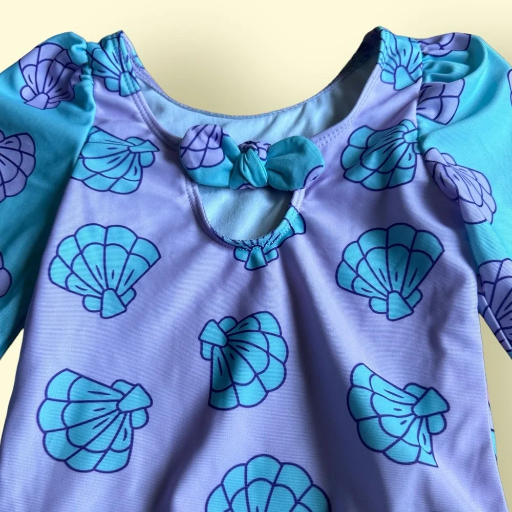 NWT Disney Baby Little Mermaid Long Sleeve One Piece Swimsuit Back Bow Size 18 M